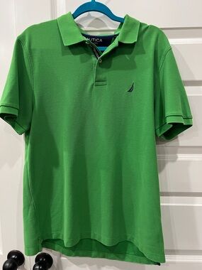 Nautica Men’s Bright Green Pique Polo with Sail Logo